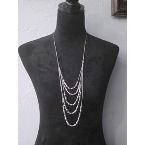 Bancroft Silver Multi Strand Tiered Faceted Bead Statement Necklace 18" NWT